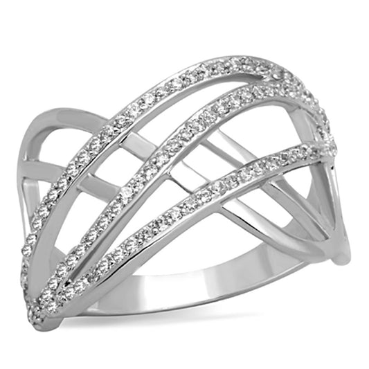 3W823 - Rhodium Brass Ring with AAA Grade CZ in Clear