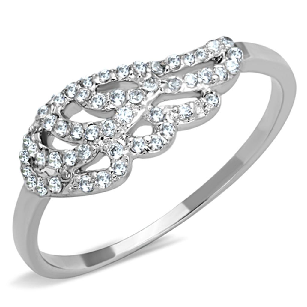 3W824 - Rhodium Brass Ring with AAA Grade CZ in Clear