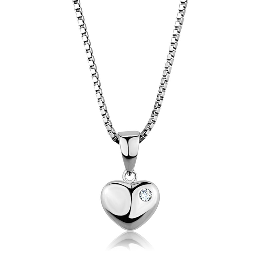 3W825 - Rhodium Brass Chain Pendant with AAA Grade CZ in Clear