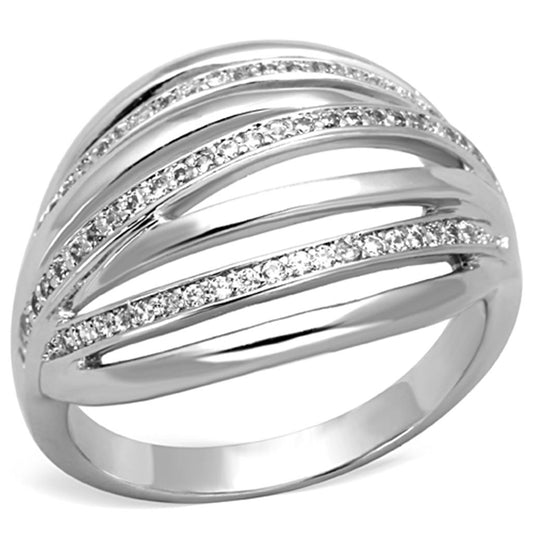 3W828 - Rhodium Brass Ring with AAA Grade CZ in Clear