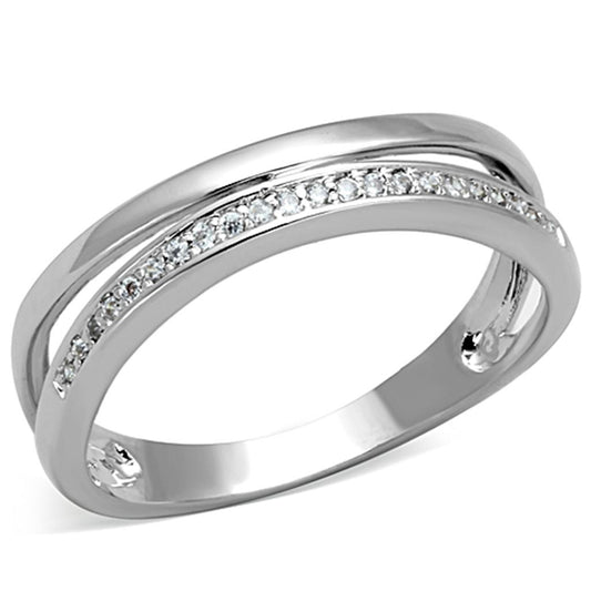 3W829 - Rhodium Brass Ring with AAA Grade CZ in Clear