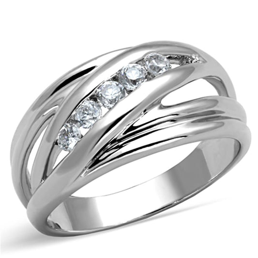 3W830 - Rhodium Brass Ring with AAA Grade CZ in Clear