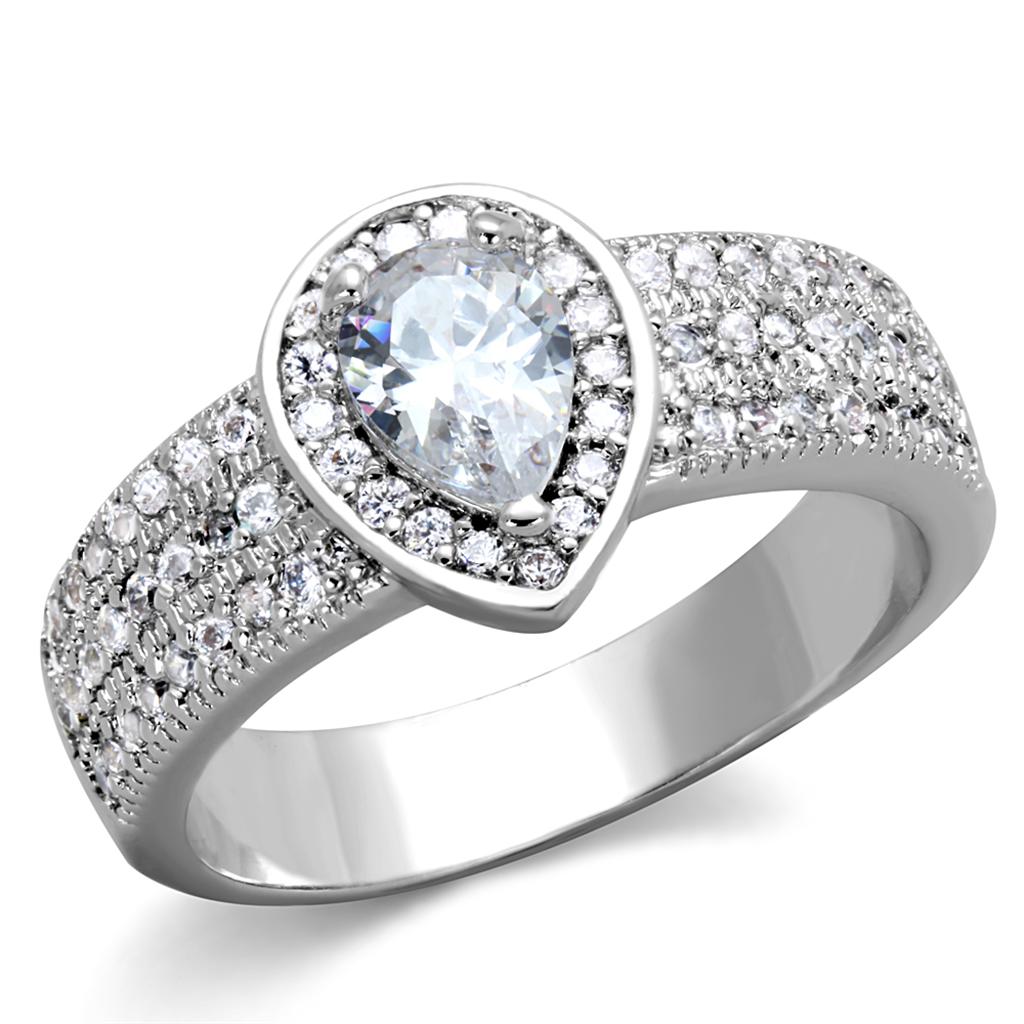 3W831 - Rhodium Brass Ring with AAA Grade CZ in Clear
