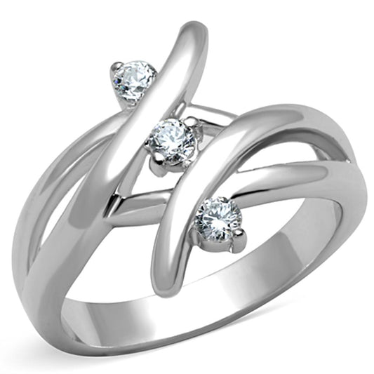 3W833 - Rhodium Brass Ring with AAA Grade CZ in Clear