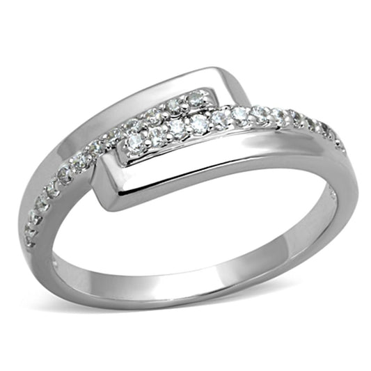 3W835 - Rhodium Brass Ring with AAA Grade CZ in Clear