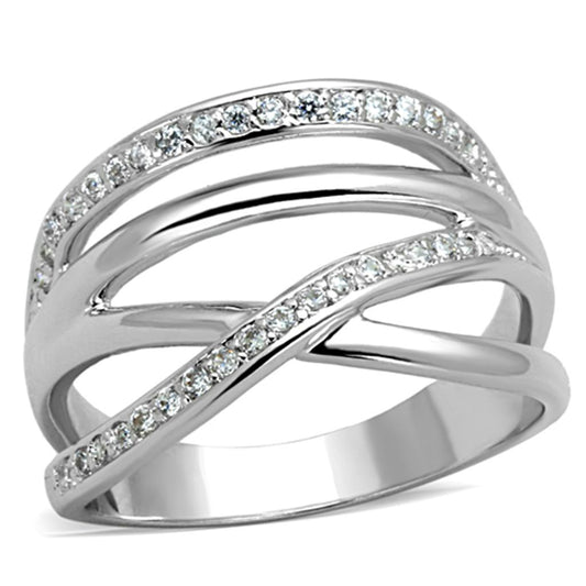 3W836 - Rhodium Brass Ring with AAA Grade CZ in Clear