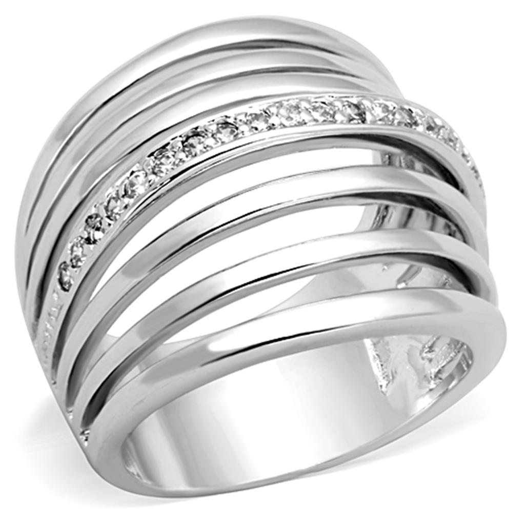 3W837 - Rhodium Brass Ring with AAA Grade CZ in Clear