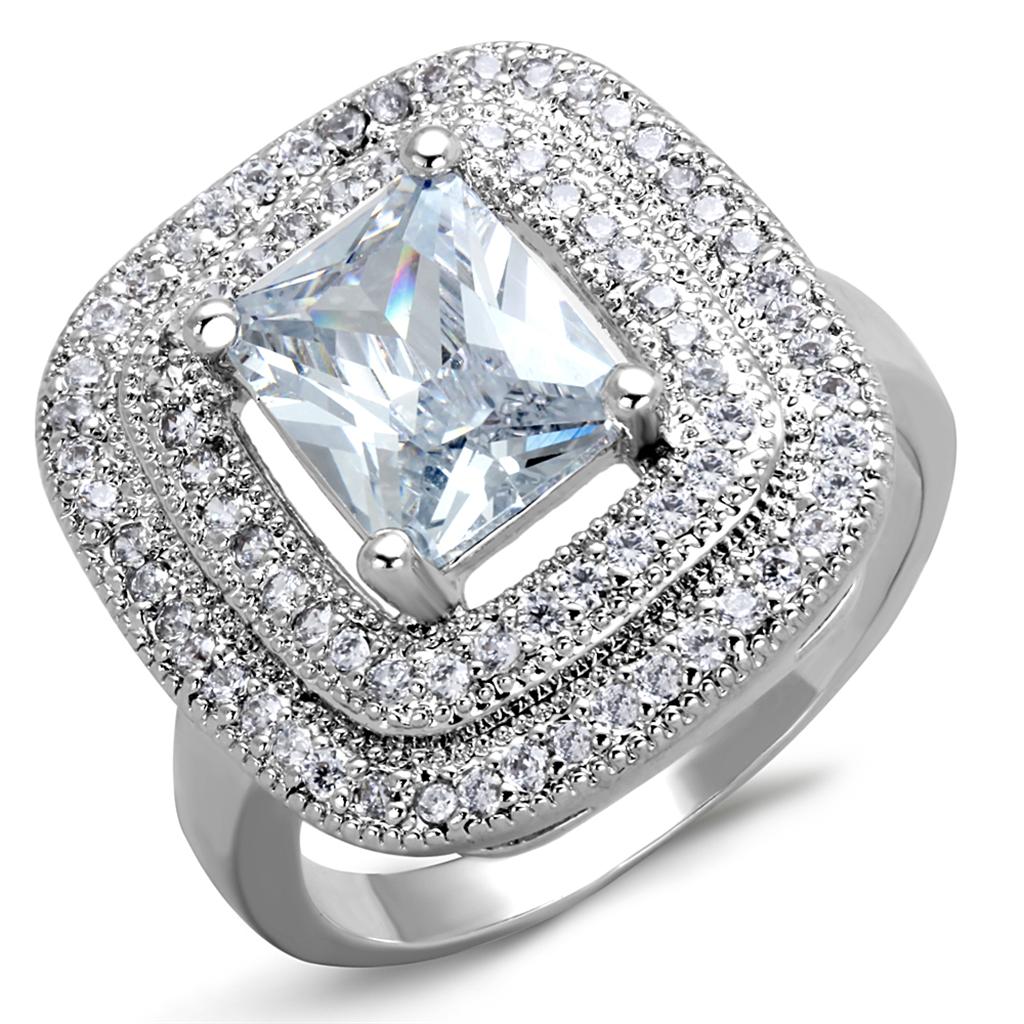 3W839 - Rhodium Brass Ring with AAA Grade CZ in Clear