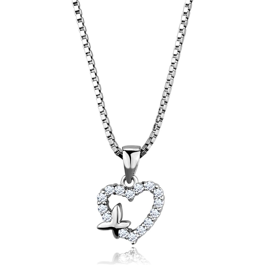 3W840 - Rhodium Brass Chain Pendant with AAA Grade CZ in Clear