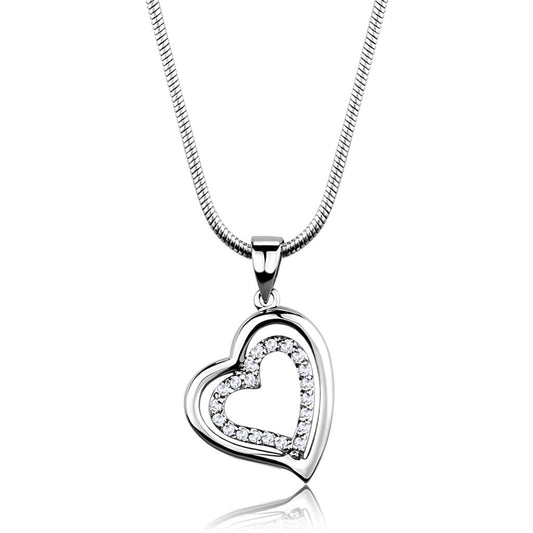 3W841 - Rhodium Brass Chain Pendant with AAA Grade CZ in Clear