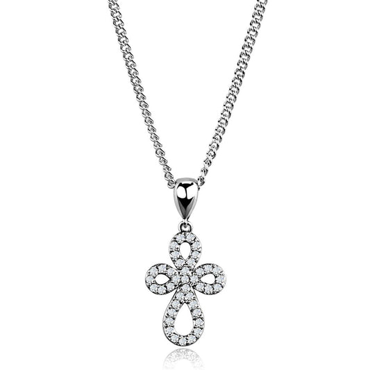 3W845 - Rhodium Brass Chain Pendant with AAA Grade CZ in Clear