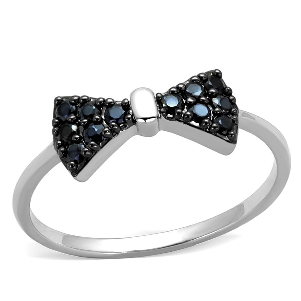 3W856 - Rhodium + Ruthenium Brass Ring with AAA Grade CZ in Black Diamond