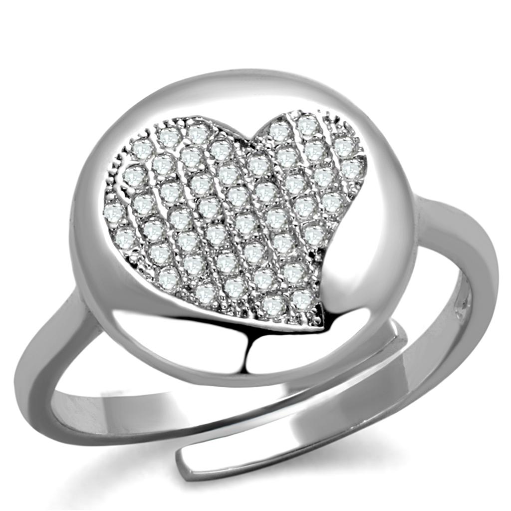 3W864 - Rhodium Brass Ring with AAA Grade CZ in Clear