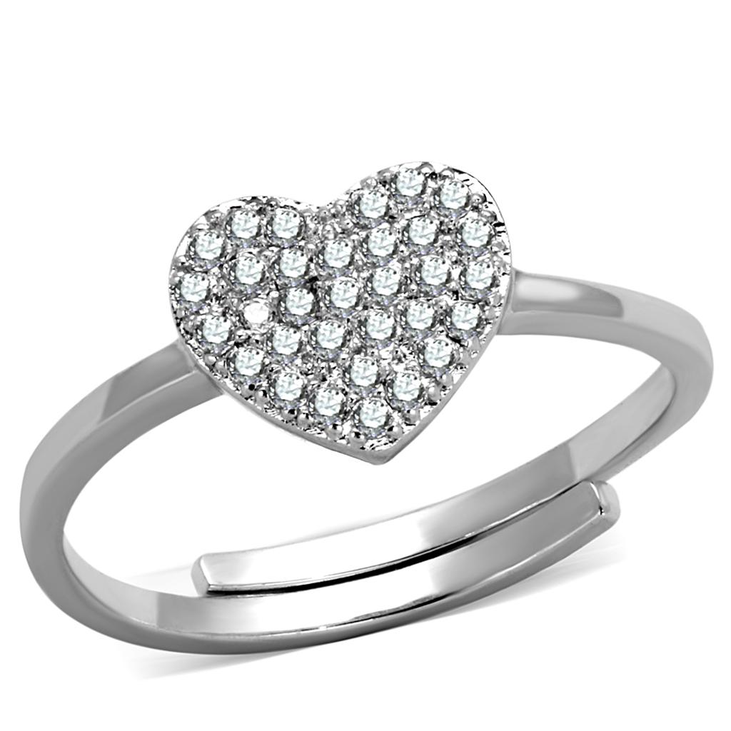 3W865 - Rhodium Brass Ring with AAA Grade CZ in Clear