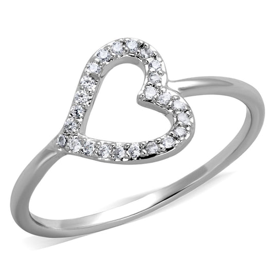3W866 - Rhodium Brass Ring with AAA Grade CZ in Clear