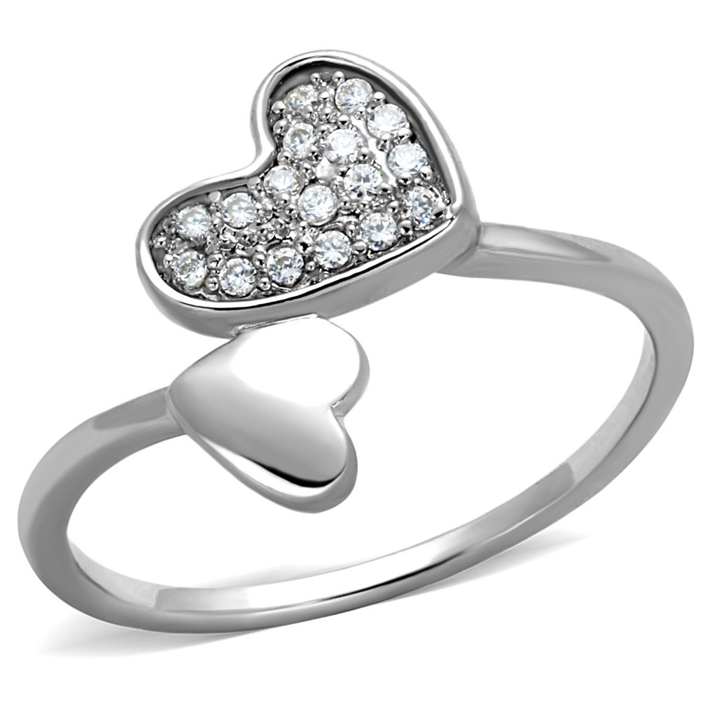 3W867 - Rhodium Brass Ring with AAA Grade CZ in Clear