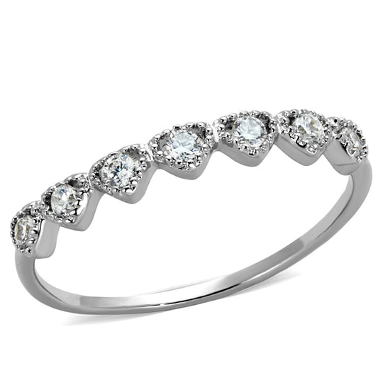 3W868 - Rhodium Brass Ring with AAA Grade CZ in Clear