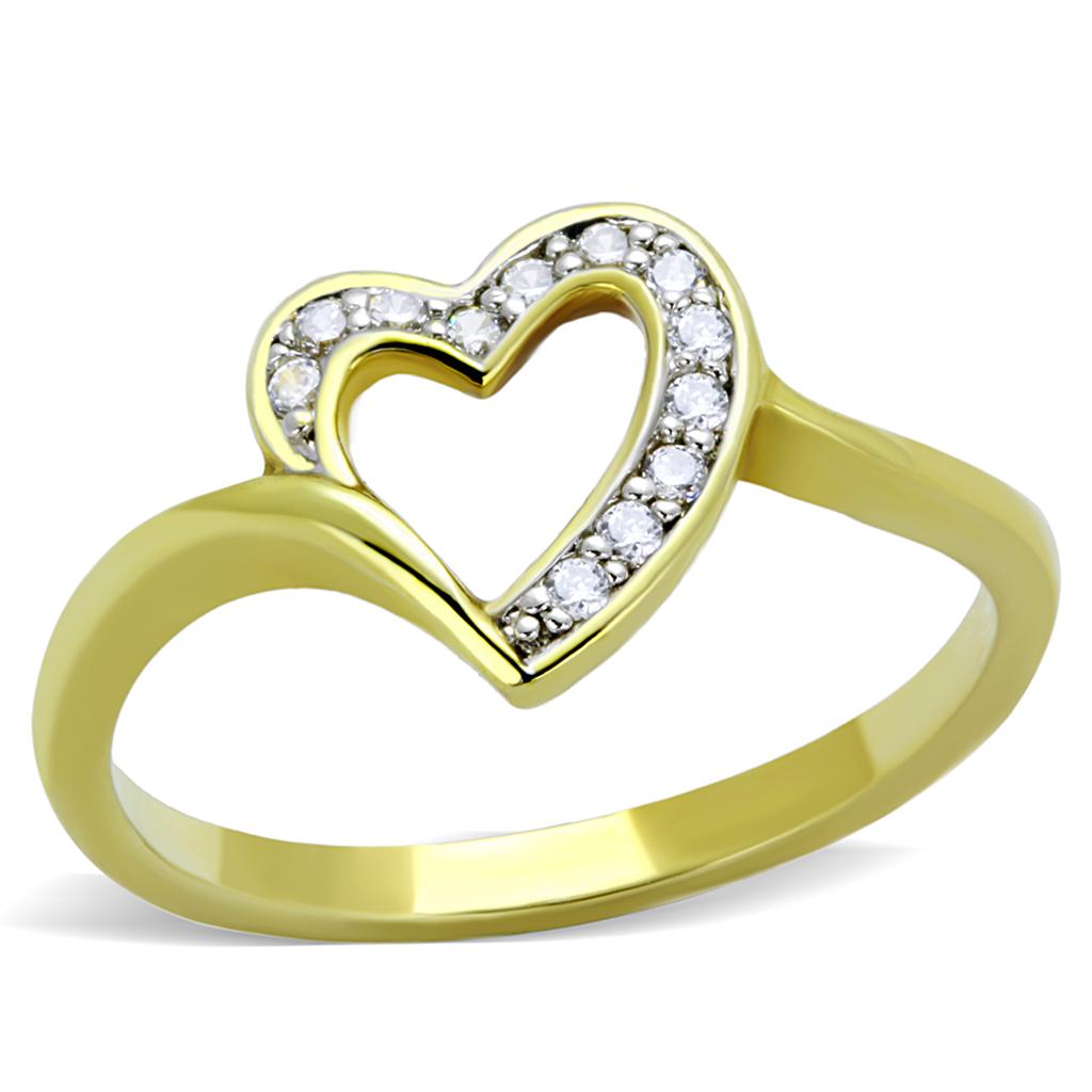3W870 - Gold+Rhodium Brass Ring with AAA Grade CZ in Clear