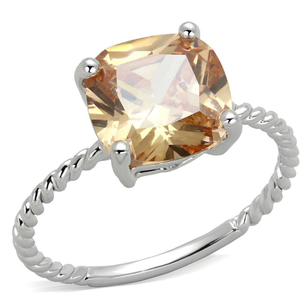 3W872 - Rhodium Brass Ring with AAA Grade CZ in Champagne