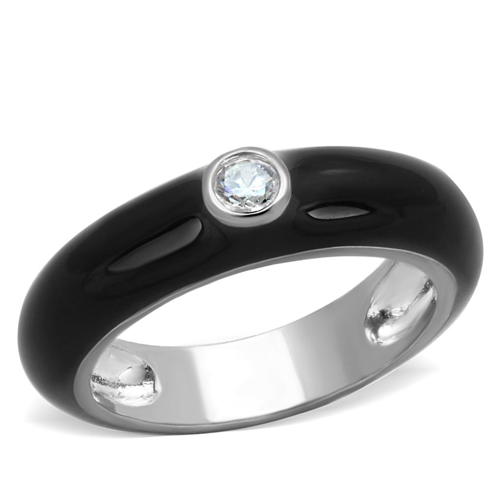 3W873 - Rhodium Brass Ring with AAA Grade CZ in Clear