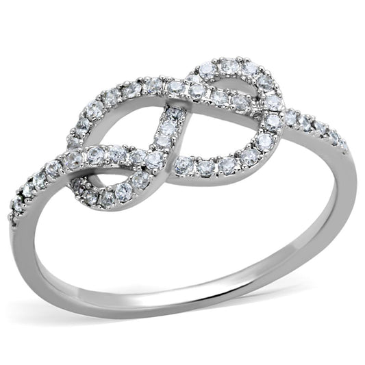 3W876 - Rhodium Brass Ring with AAA Grade CZ in Clear