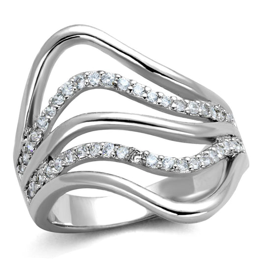 3W878 - Rhodium Brass Ring with AAA Grade CZ in Clear