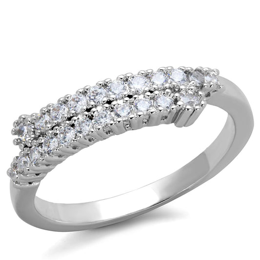 3W879 - Rhodium Brass Ring with AAA Grade CZ in Clear