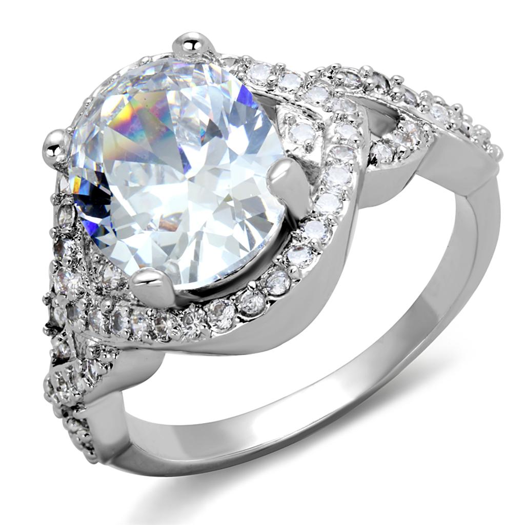 3W880 - Rhodium Brass Ring with AAA Grade CZ in Clear