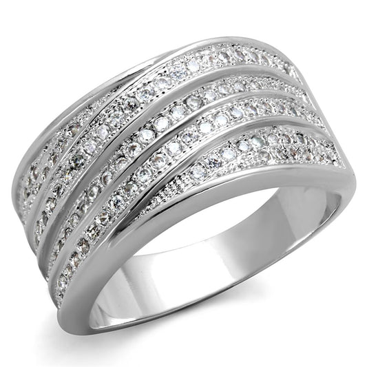 3W882 - Rhodium Brass Ring with AAA Grade CZ in Clear
