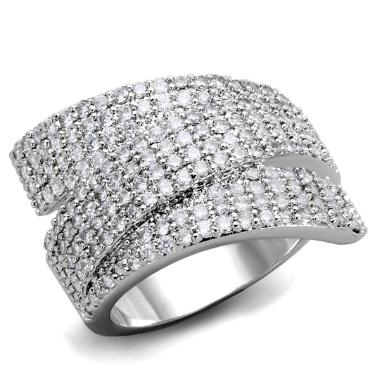 3W883 - Rhodium Brass Ring with AAA Grade CZ in Clear