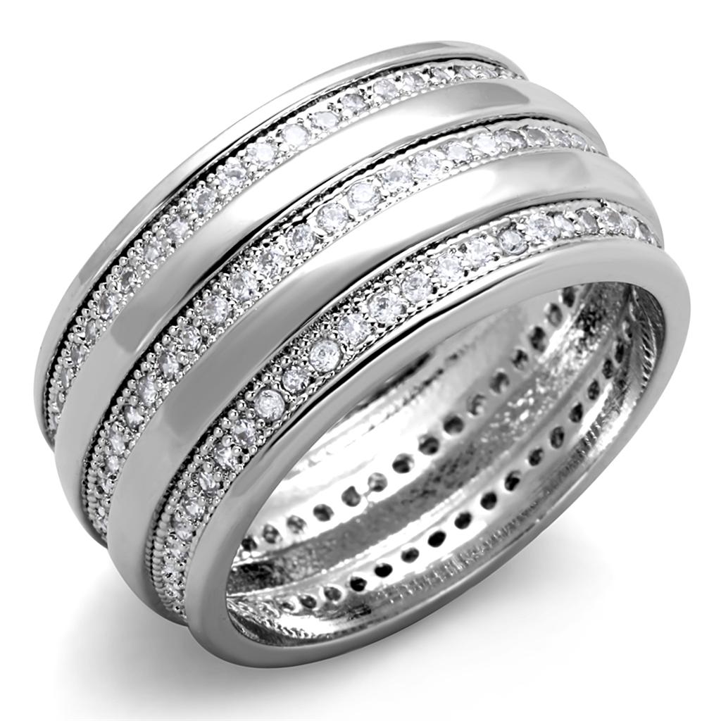 3W884 - Rhodium Brass Ring with AAA Grade CZ in Clear