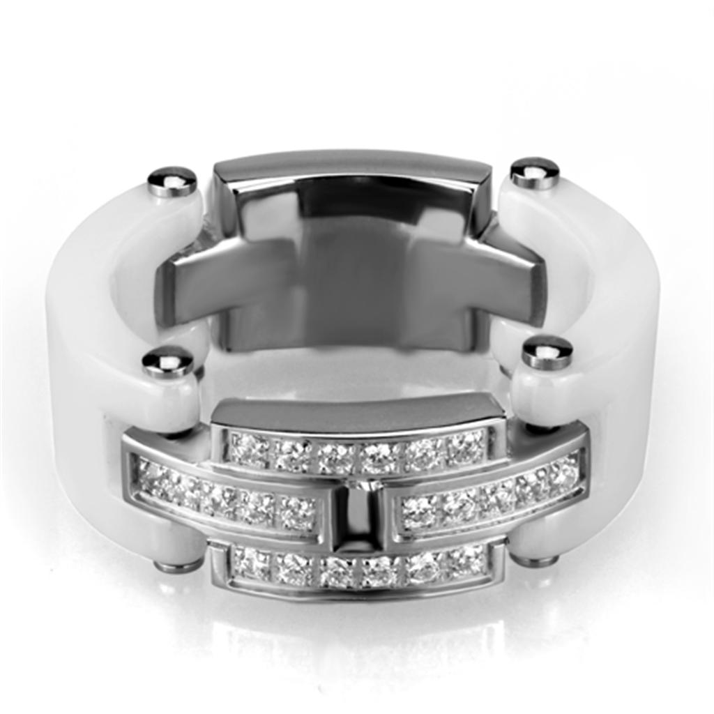 3W977 - High polished (no plating) Stainless Steel Ring with Ceramic in White