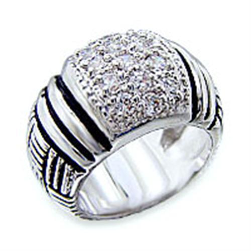 40063 - Rhodium Brass Ring with AAA Grade CZ in Clear