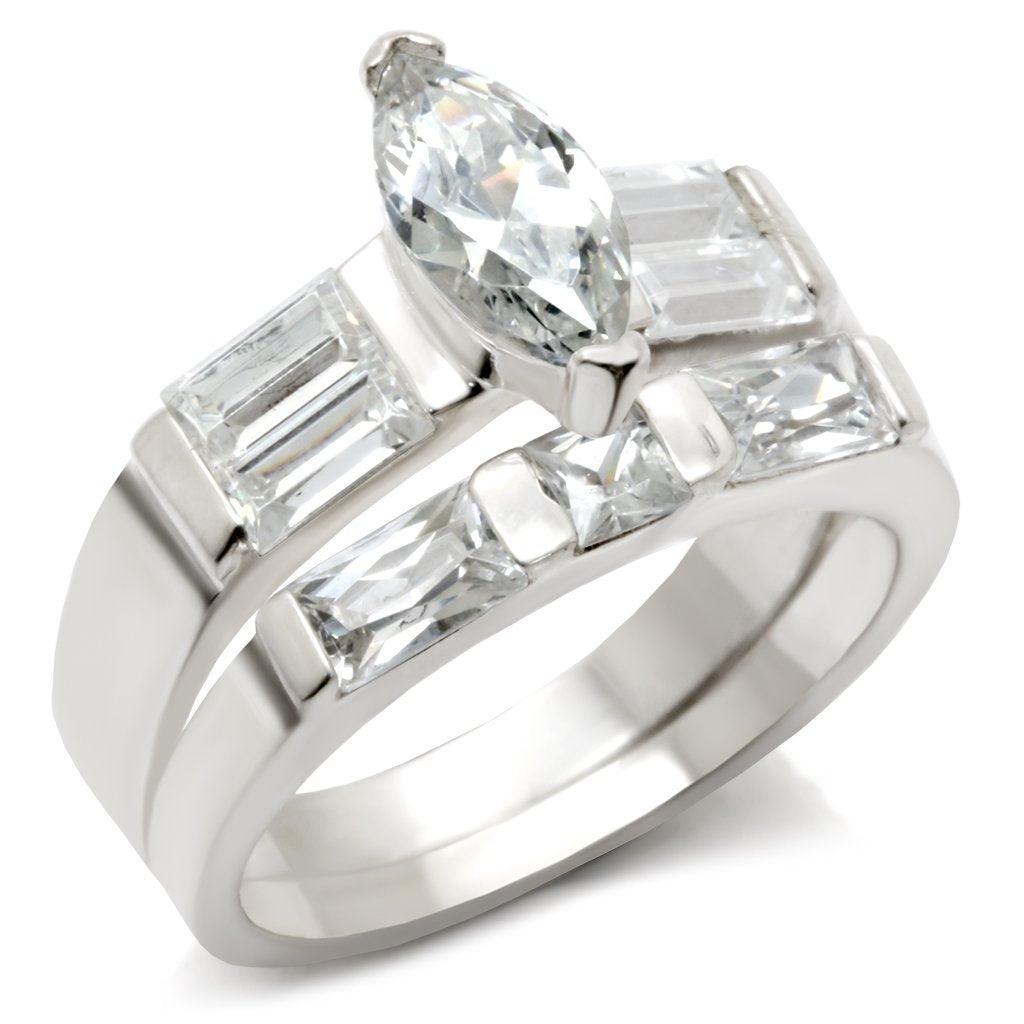 40911 - High-Polished 925 Sterling Silver Ring with AAA Grade CZ in Clear