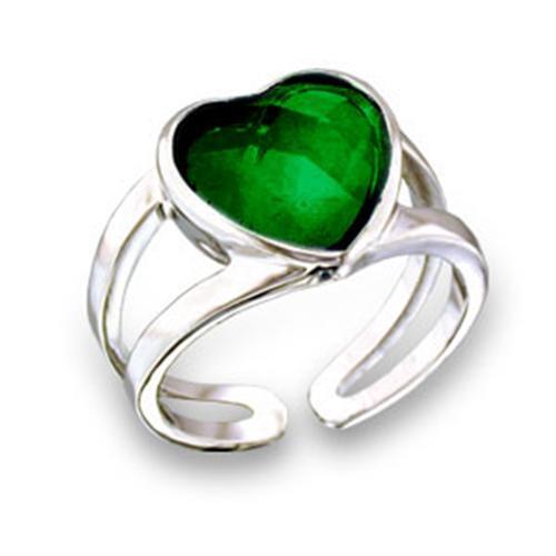 411801 - Rhodium Brass Ring with Top Grade Crystal in Emerald