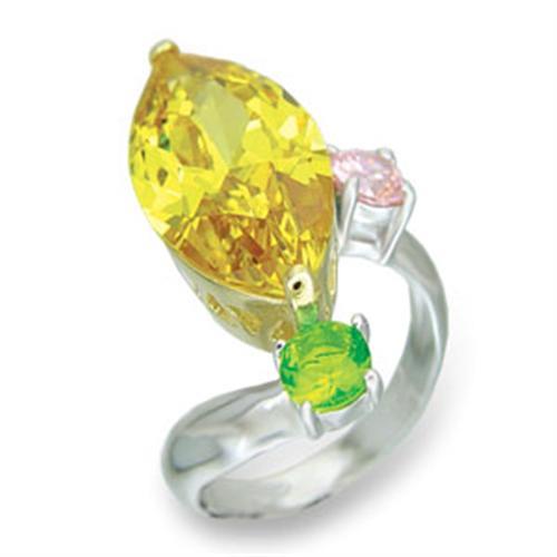 413328 - Reverse Two-Tone 925 Sterling Silver Ring with AAA Grade CZ in Citrine