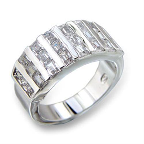 413602 - Rhodium Brass Ring with AAA Grade CZ in Clear