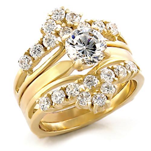 TK2948 - IP Gold(Ion Plating) Stainless Steel Ring with AAA Grade CZ in Clear