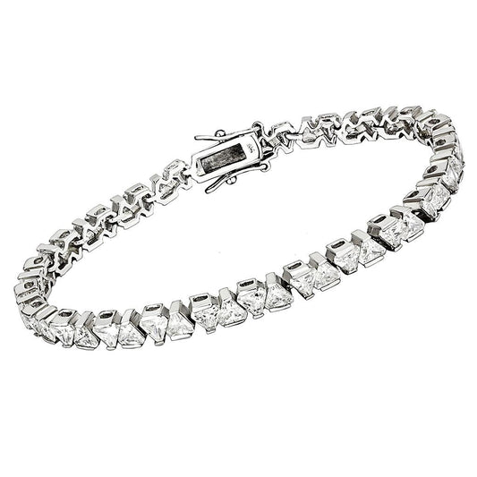 47302 - Rhodium Brass Bracelet with AAA Grade CZ in Clear