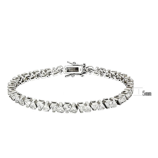47302 - Rhodium Brass Bracelet with AAA Grade CZ in Clear