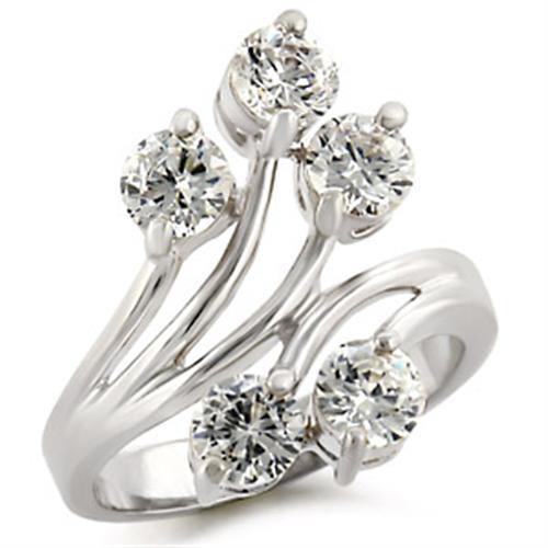 50113 - High-Polished 925 Sterling Silver Ring with AAA Grade CZ in Clear