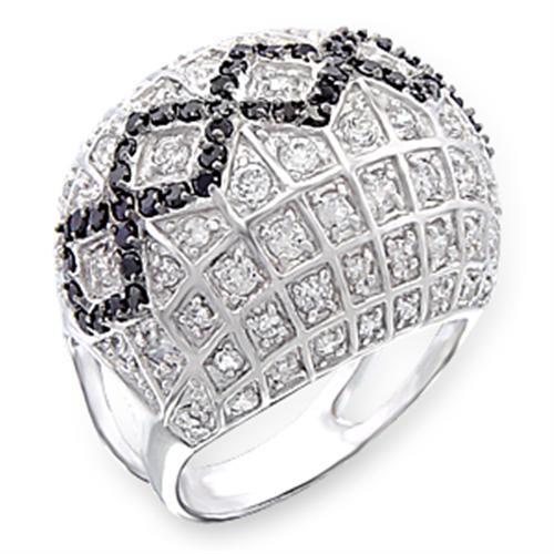 50519 - Rhodium + Ruthenium 925 Sterling Silver Ring with AAA Grade CZ in Jet