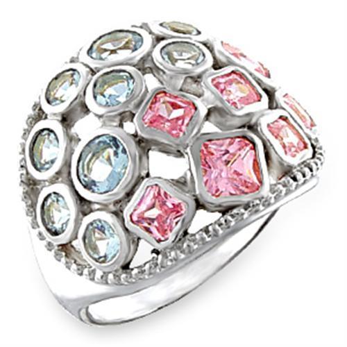 51014 - High-Polished 925 Sterling Silver Ring with AAA Grade CZ in Multi Color
