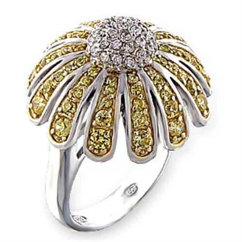 51017 - Reverse Two-Tone 925 Sterling Silver Ring with AAA Grade CZ in Topaz