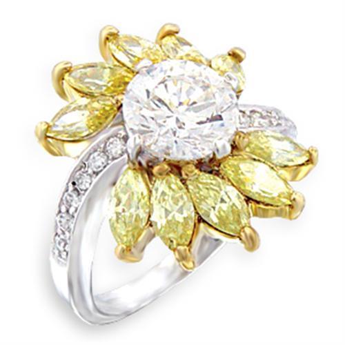 52211 - Reverse Two-Tone 925 Sterling Silver Ring with AAA Grade CZ in Topaz