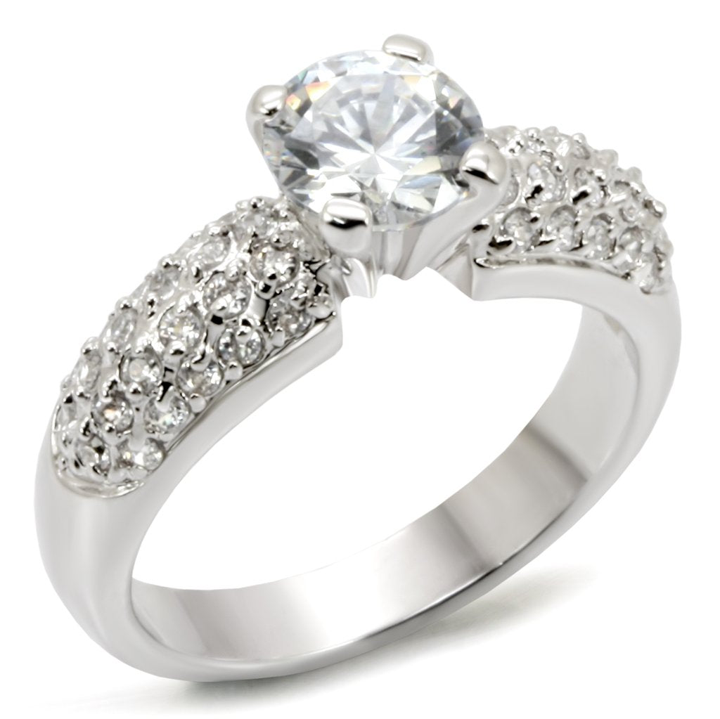 54908 - Rhodium Brass Ring with AAA Grade CZ in Clear