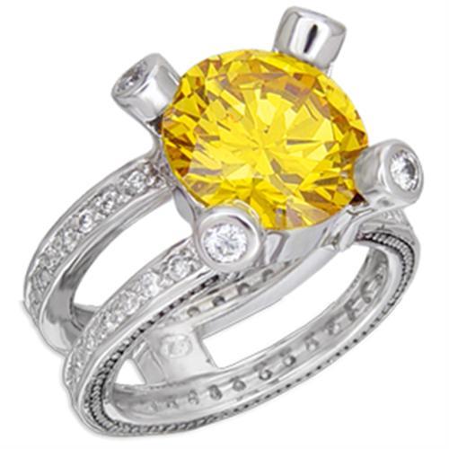 54909 - Rhodium + Ruthenium Brass Ring with AAA Grade CZ in Topaz