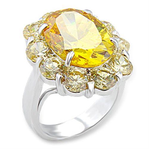 56311 - Rhodium Brass Ring with AAA Grade CZ in Topaz