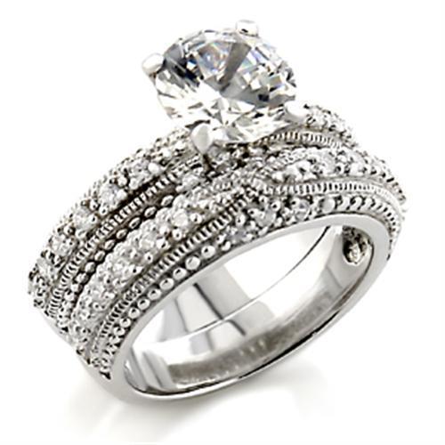5X024 - Rhodium Brass Ring with AAA Grade CZ in Clear