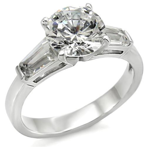 61110 - High-Polished 925 Sterling Silver Ring with AAA Grade CZ in Clear